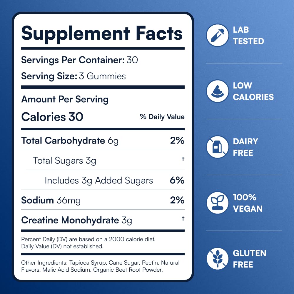 Creatine Monohydrate Gummies - Supports Muscle Growth, Recovery & Brain Function - Convenient & Easy to Take - Great Tasting Watermelon Flavor - Maple Wellness Supplements