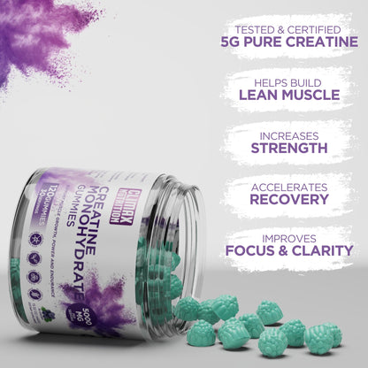 Creatine Monohydrate Gummies - Vegan, Sugar-Free, Gluten-Free - Boosts Muscle Recovery, Strength & Lean Muscle Growth - Brain Health Support - for Men & Women - Blueberry Flavor - 120 Gummies - Maple Wellness Supplements