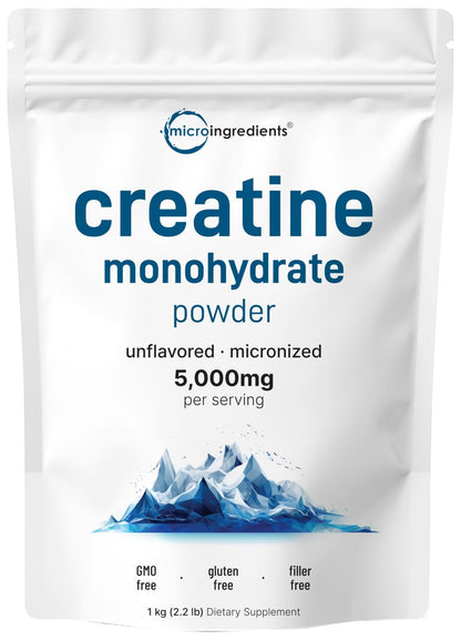 Creatine Monohydrate Powder 1 kg (2.2 Lbs), 5000mg Per Serv, Micronized Creatine Powder, Unflavored, Pure, No Filler, Keto & Vegan Friendly, Easy Dissolve Pre Workout Creatine for Women and Men - Maple Wellness Supplements