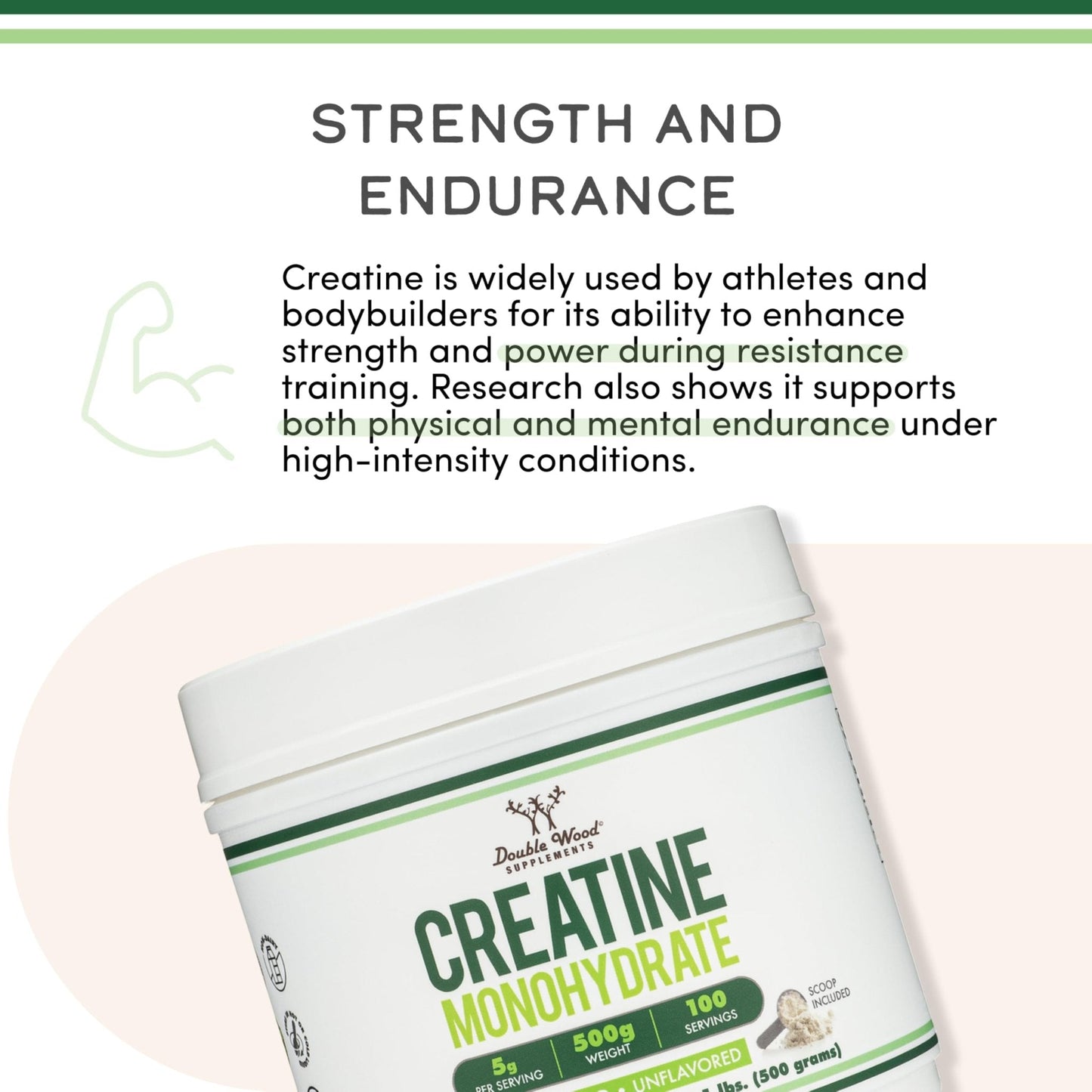 Creatine Monohydrate Powder 1.1lbs (100 Servings of 5 Grams Each) - No Fillers, Vegan Safe, Non-GMO, Gluten Free by Double Wood - Maple Wellness Supplements