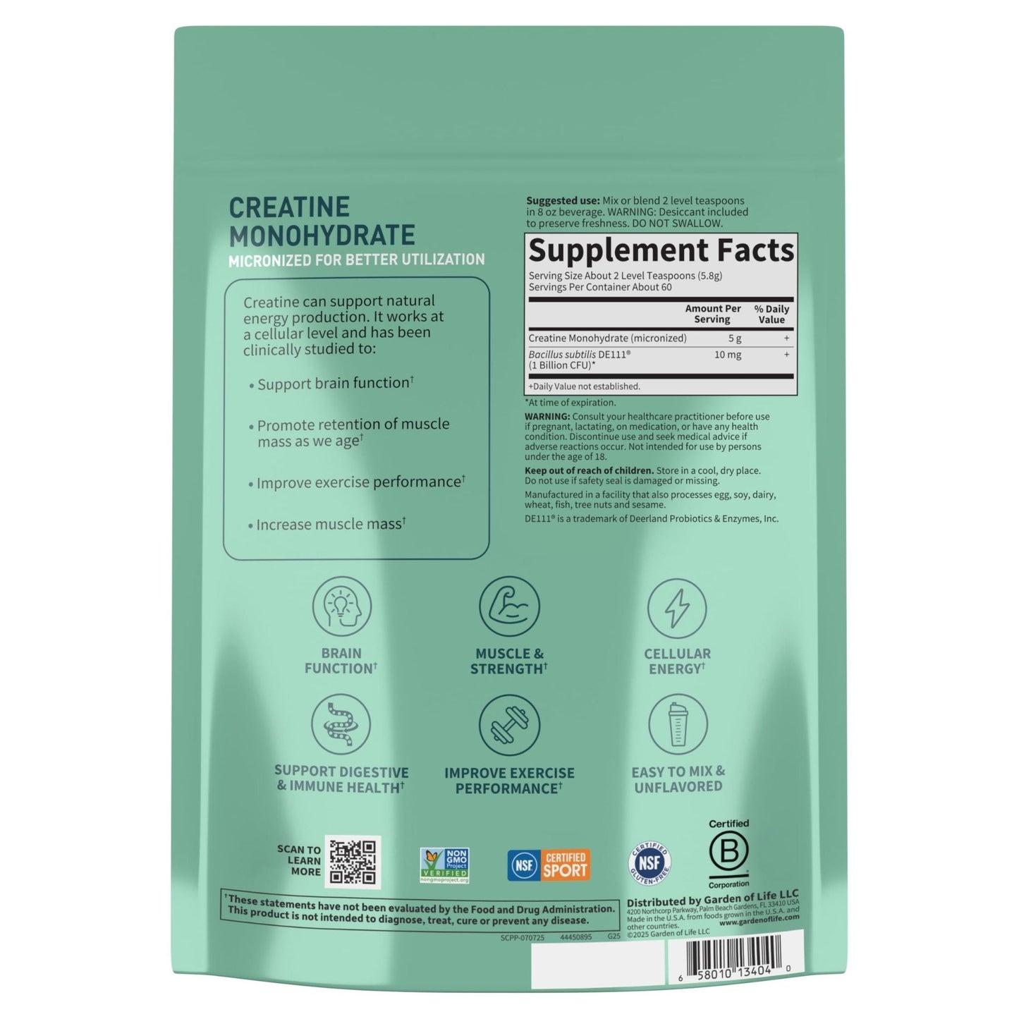 Creatine Monohydrate Powder for Women and Men by Garden of Life, Micronized Pre Workout with Probiotics for Muscle, Strength, Performance, Sport Amino Energy, - Maple Wellness Supplements