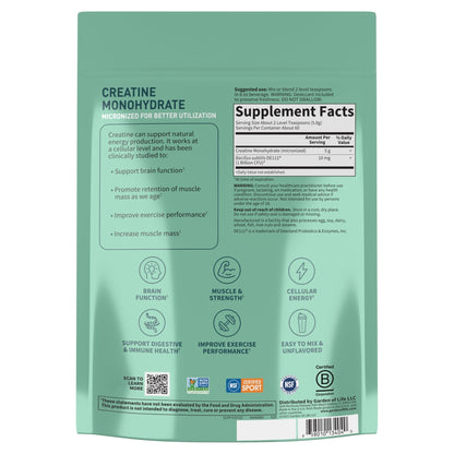 Creatine Monohydrate Powder for Women and Men by Garden of Life, Micronized Pre Workout with Probiotics for Muscle, Strength, Performance, Sport Amino Energy, - Maple Wellness Supplements