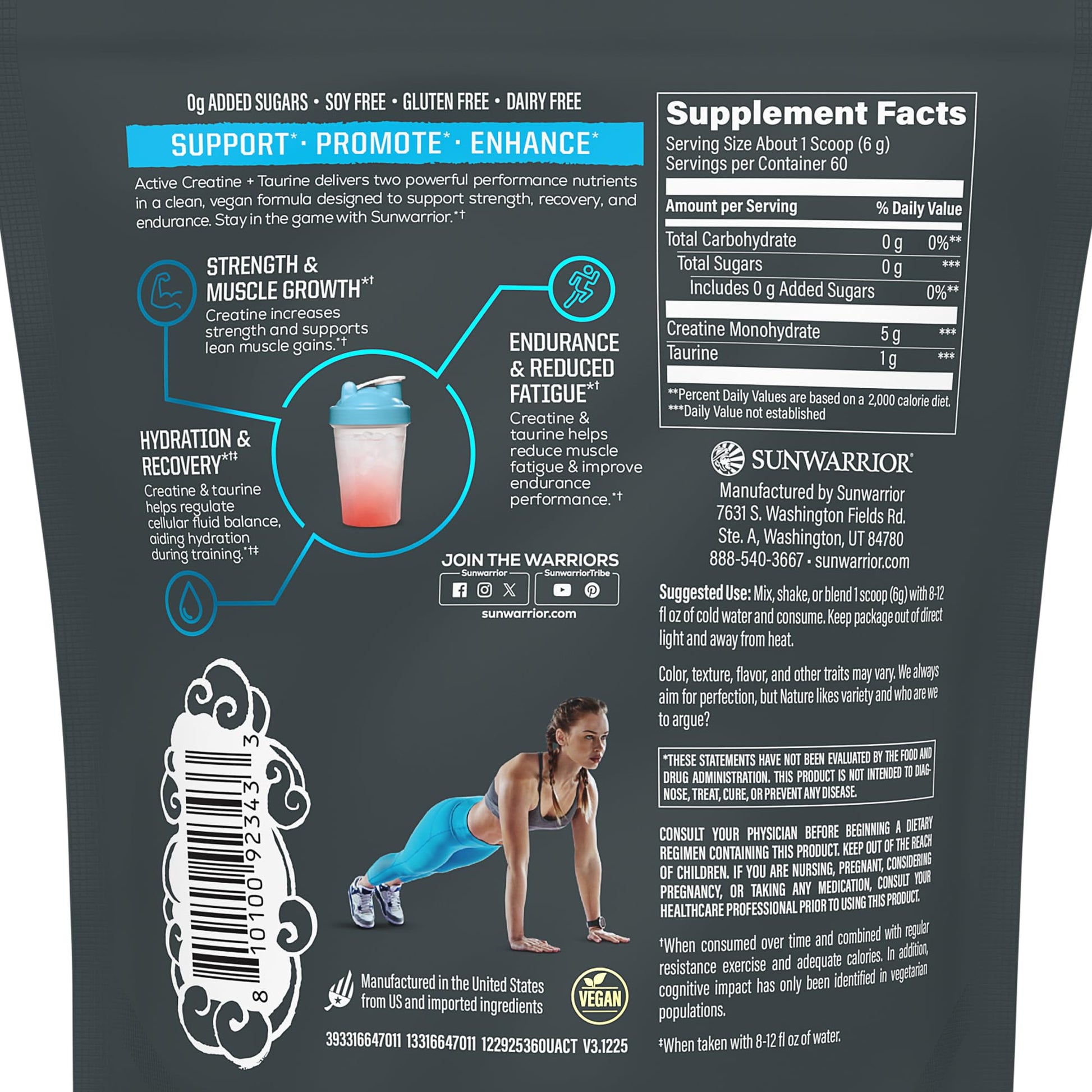 Creatine Monohydrate Powder Taurine Supplement, 5g Creatine Monohydrate 1g Taurine per Serving | Vegan Muscle Strength, Endurance & Recovery Support, Clean Performance Formula | 60 Servings Unflavored - Maple Wellness Supplements