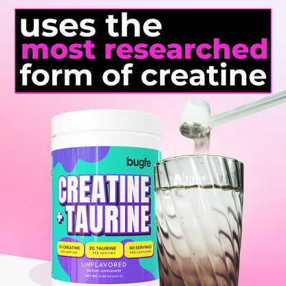 Creatine with Taurine for Women & Men - Unflavored Micronized Creatine Monohydrate Plus Taurine Powder to Support Muscle Strength, Recovery & Brain Health (60 Servings) - Maple Wellness Supplements