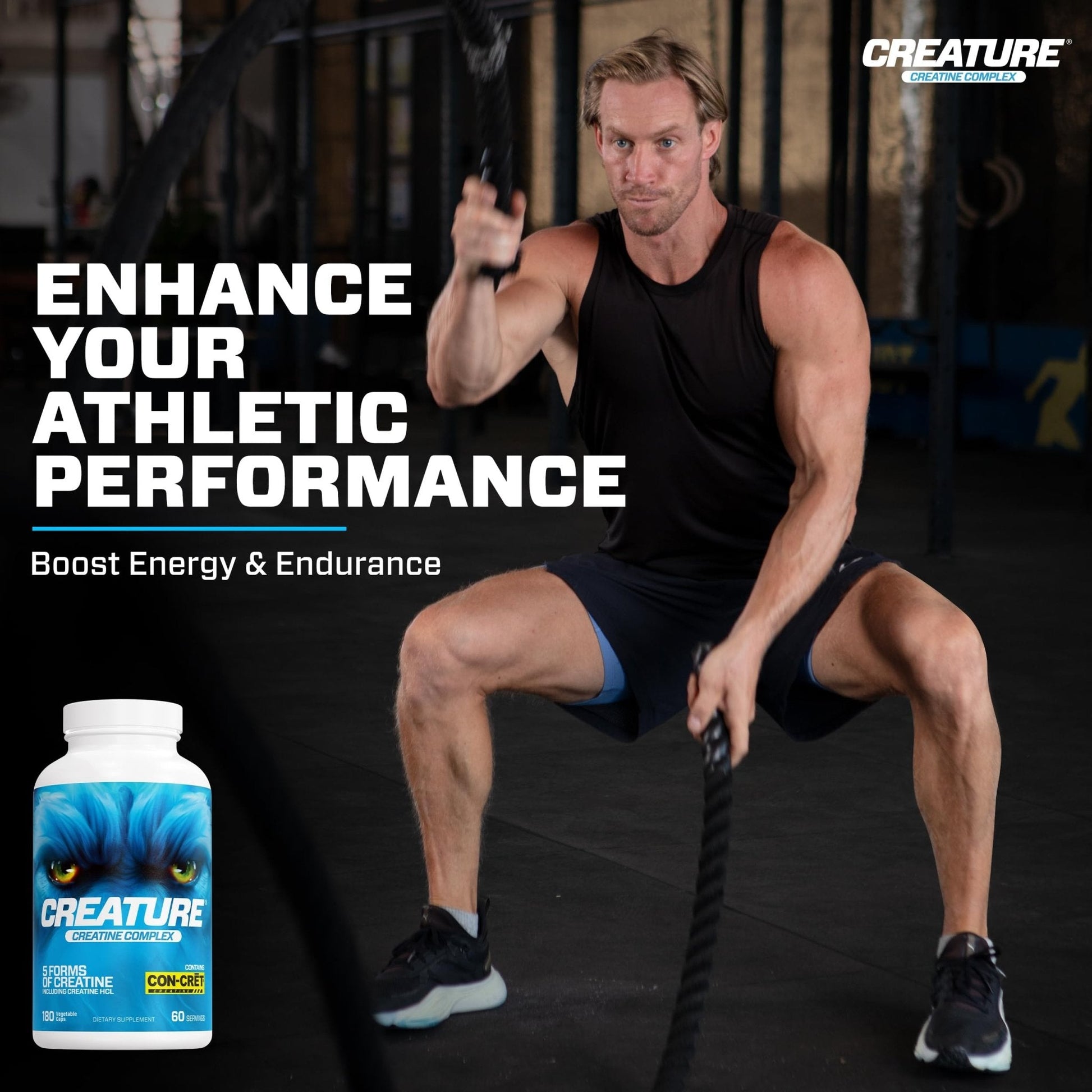 CREATURE® Creatine Complex - Creatine Monohydrate Capsules with 5 Types of Creatine Including Con-Crēt® Creatine HCL, Promotes Muscle, Strength, Endurance, Brain Health, 180 Veggie Caps, 60 Servings - Maple Wellness Supplements