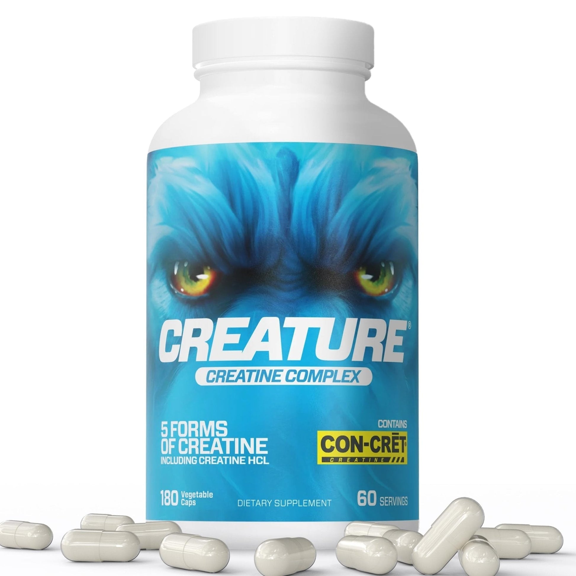 CREATURE® Creatine Complex - Creatine Monohydrate Capsules with 5 Types of Creatine Including Con-Crēt® Creatine HCL, Promotes Muscle, Strength, Endurance, Brain Health, 180 Veggie Caps, 60 Servings - Maple Wellness Supplements