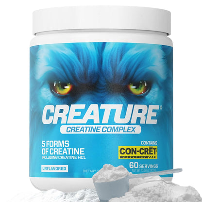 CREATURE® Creatine Complex - Creatine Monohydrate Powder with 5 Types of Creatine Including Con-Crēt® Creatine HCL, Promotes Muscle, Strength, Endurance, Brain Health, Unflavored, 300g 60 Servings - Maple Wellness Supplements