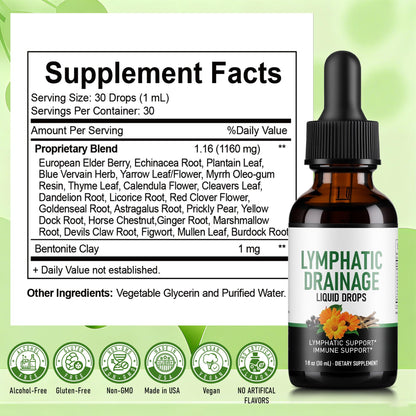 Crobirware Lymphatic Drainage Drops - Herbal Lymph System Cleanse & Immune Support - Liquid with Echinacea, Elderberry, Ginger & Burdock Root - Vegan, Alcohol-Free, 1oz - Maple Wellness Supplements