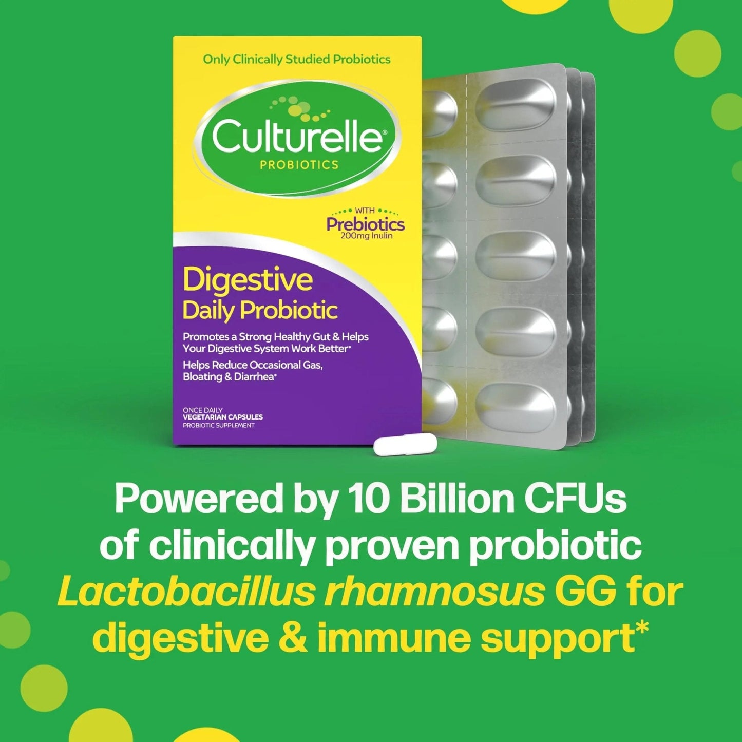 Culturelle Daily Probiotic Capsules For Men & Women, Most Clinically Studied Probiotic Strain, Digestive & Gut Health, Supports Occasional Diarrhea, Gas & Bloating, 1 Month Supply, 30 CT - Maple Wellness Supplements