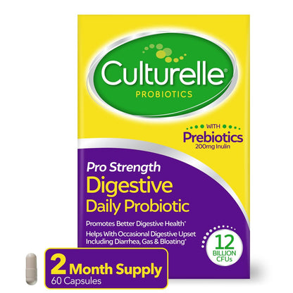Culturelle Pro Strength Daily Probiotics For Digestive Health (2 Month Supply) with Prebiotics for Women & Men, Supports Occasional Diarrhea - Maple Wellness Supplements