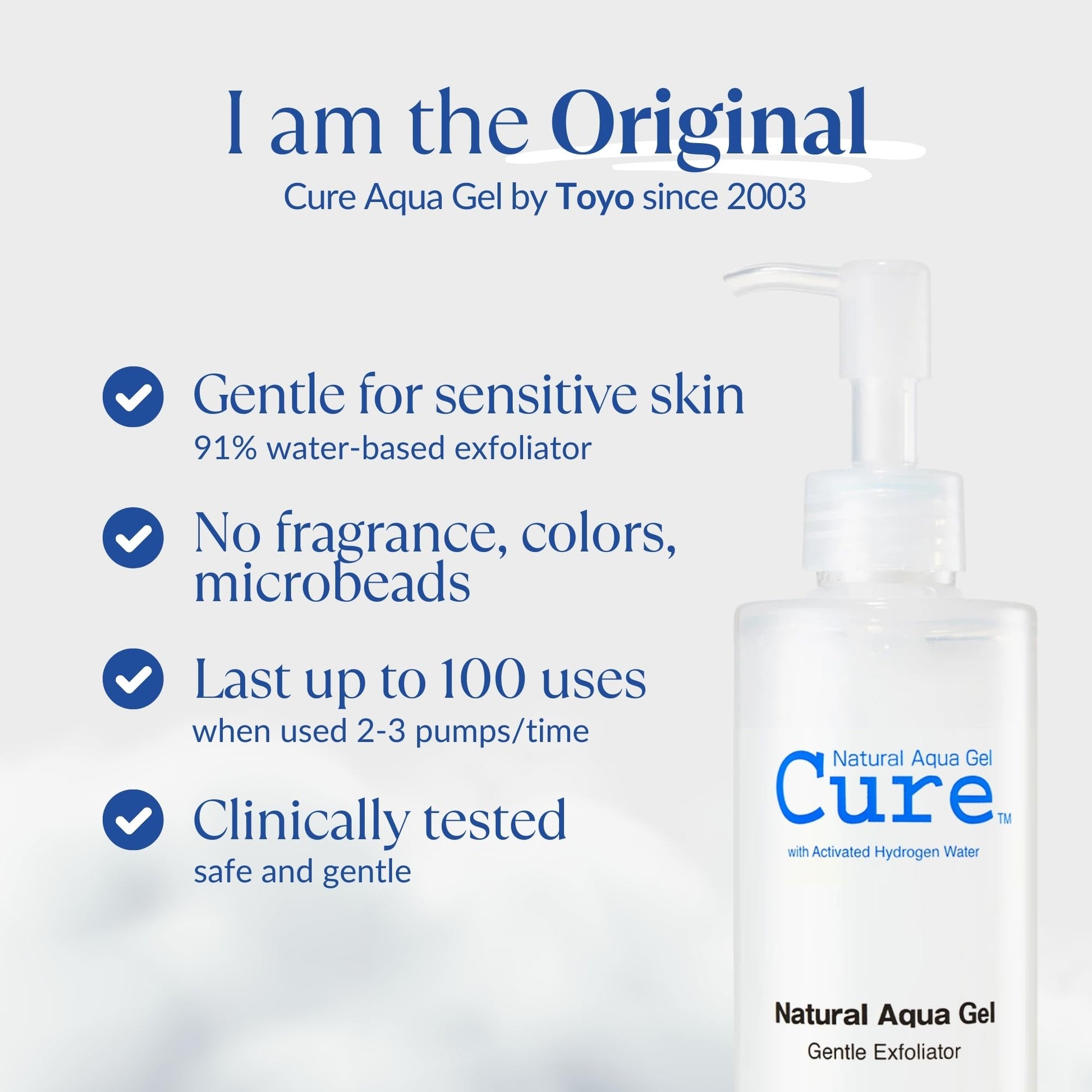Cure by Toyo | Aqua Gel Gentle Exfoliator | Clear and Softer Skin | Non-Abrasive Face and Body Cleanser | Sensitive Skin | Big Size 8.82oz - Maple Wellness Supplements
