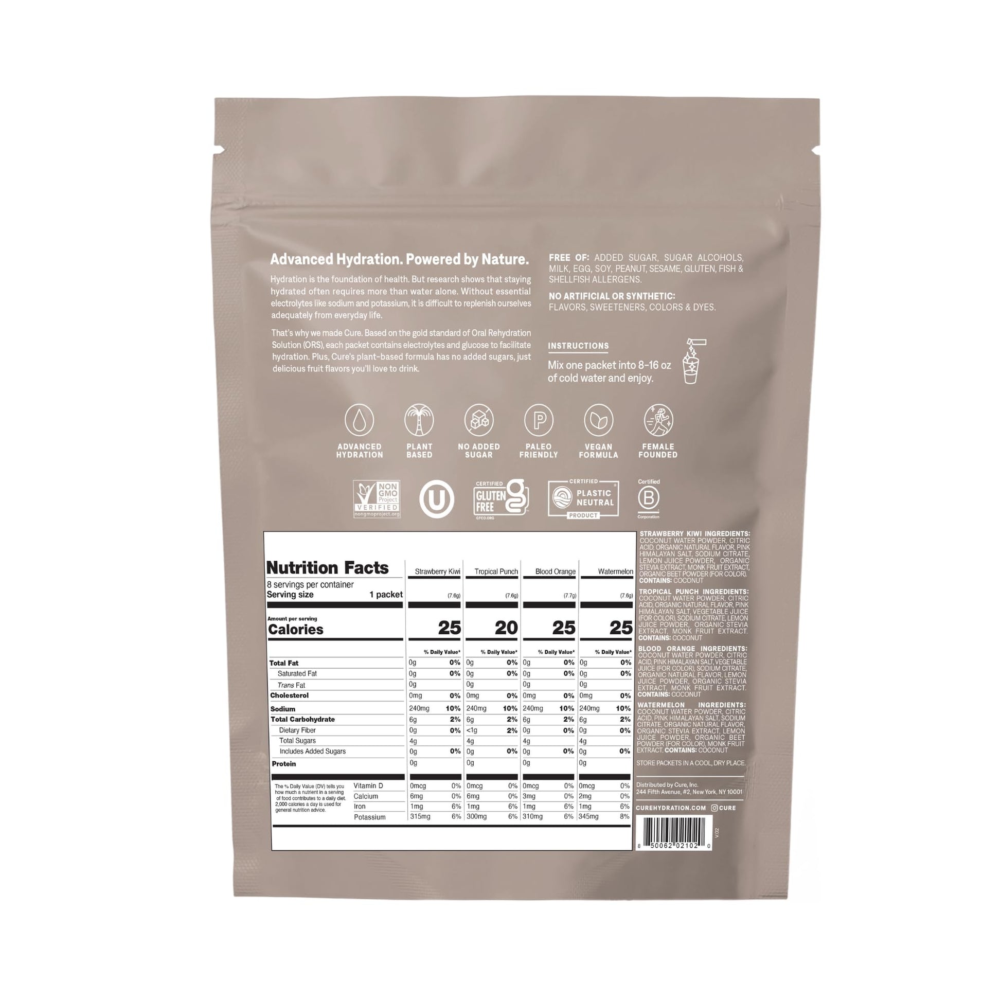Cure Hydration | Plant-Based Electrolyte Drink Mix | No Added Sugar | FSA-HSA | Dehydration Relief Powder Made with Coconut Water | Non-GMO | Vegan - Maple Wellness Supplements