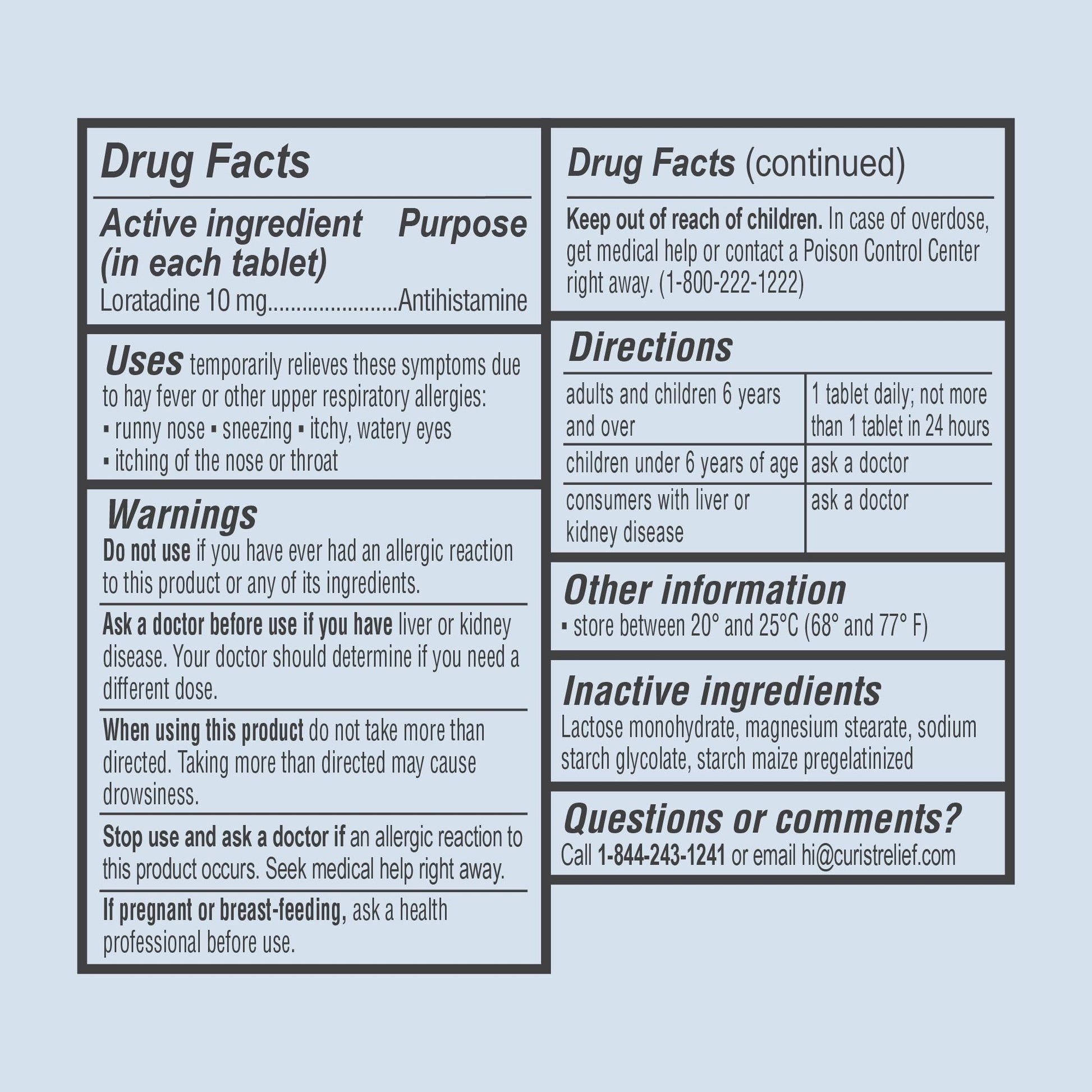 Curist Loratadine 10mg 365 Count - All Day Non Drowsy Allergy Medicine - 24 Hour Antihistamine Tablets for Runny Nose, Itchy Eyes, & Sneezing - Indoor & Outdoor Allergy Medicine for Adults - Maple Wellness Supplements