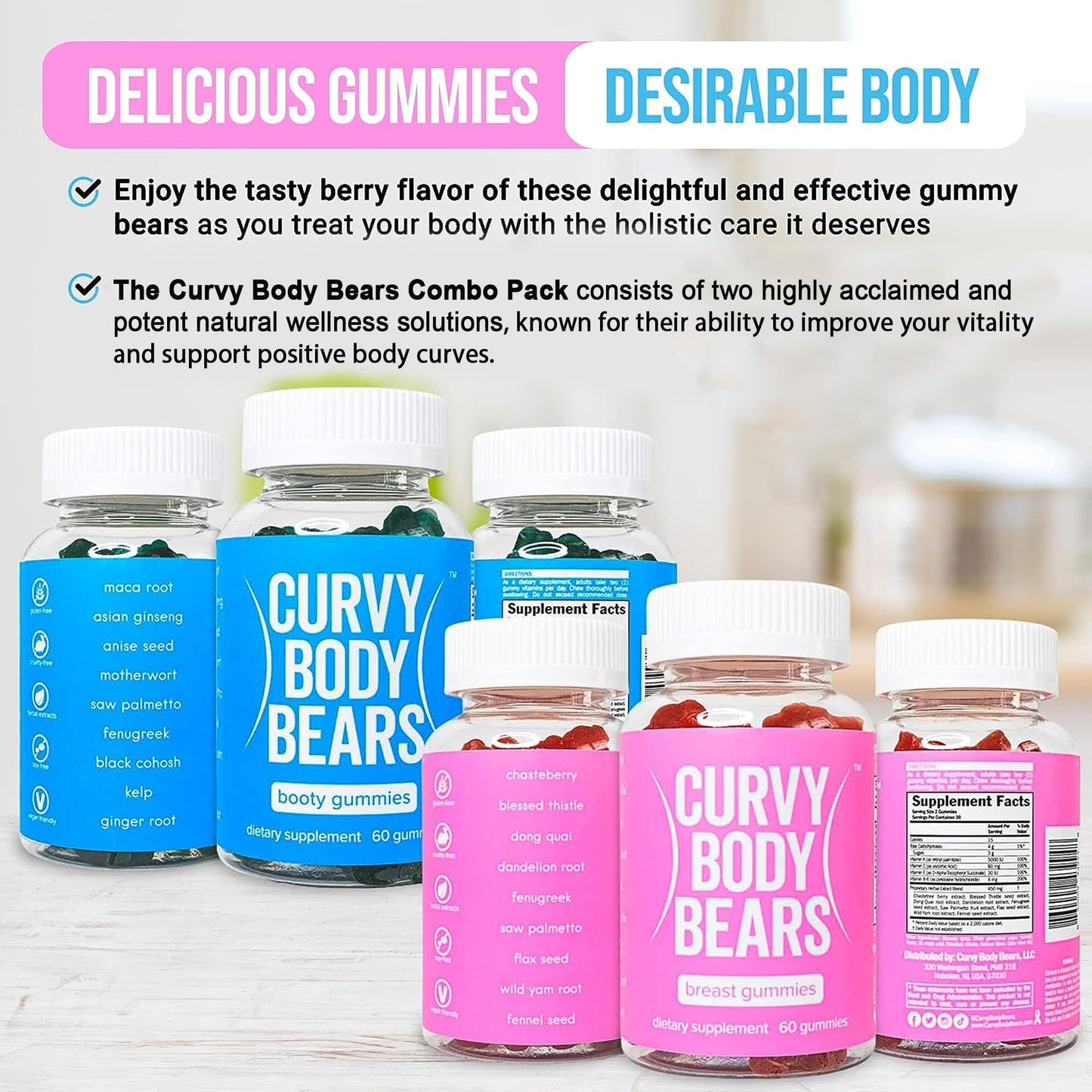 Curvy Body Bears Gummies Combo Pack - Chest and Bum Gummies - Workout Aid - Maple Wellness Supplements