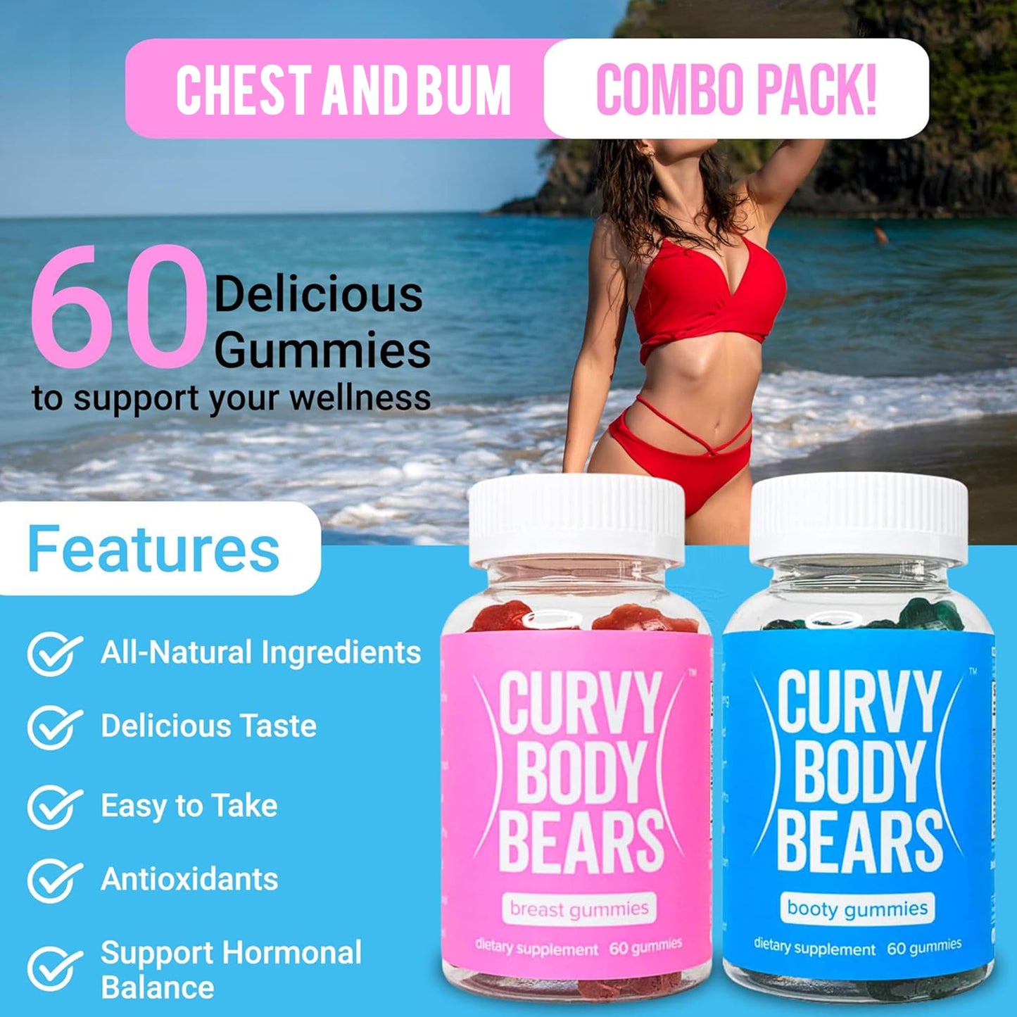 Curvy Body Bears Gummies Combo Pack - Chest and Bum Gummies - Workout Aid - Maple Wellness Supplements