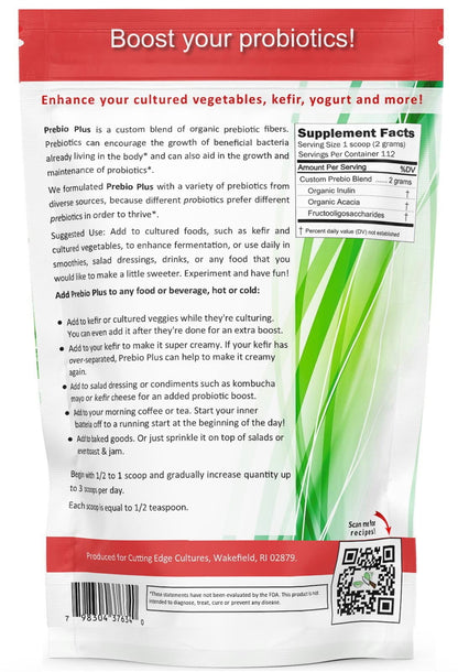 Cutting Edge Cultures Prebio Plus Prebiotic Fiber Powder Best Custom Blend of Organic Prebiotic Fibers Dietary Supplement 8 oz - Maple Wellness Supplements