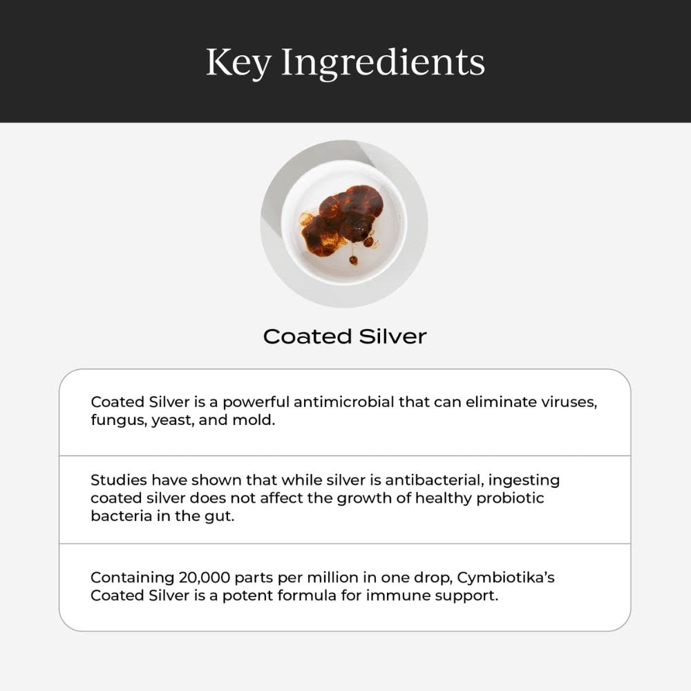 CYMBIOTIKA Colloidal Silver Liquid Supplement with Coated Silver, 20,000 PPM Mineral Concentrate, Immune Support Supplement for Adults, Easy to Use, 5 ml - Maple Wellness Supplements