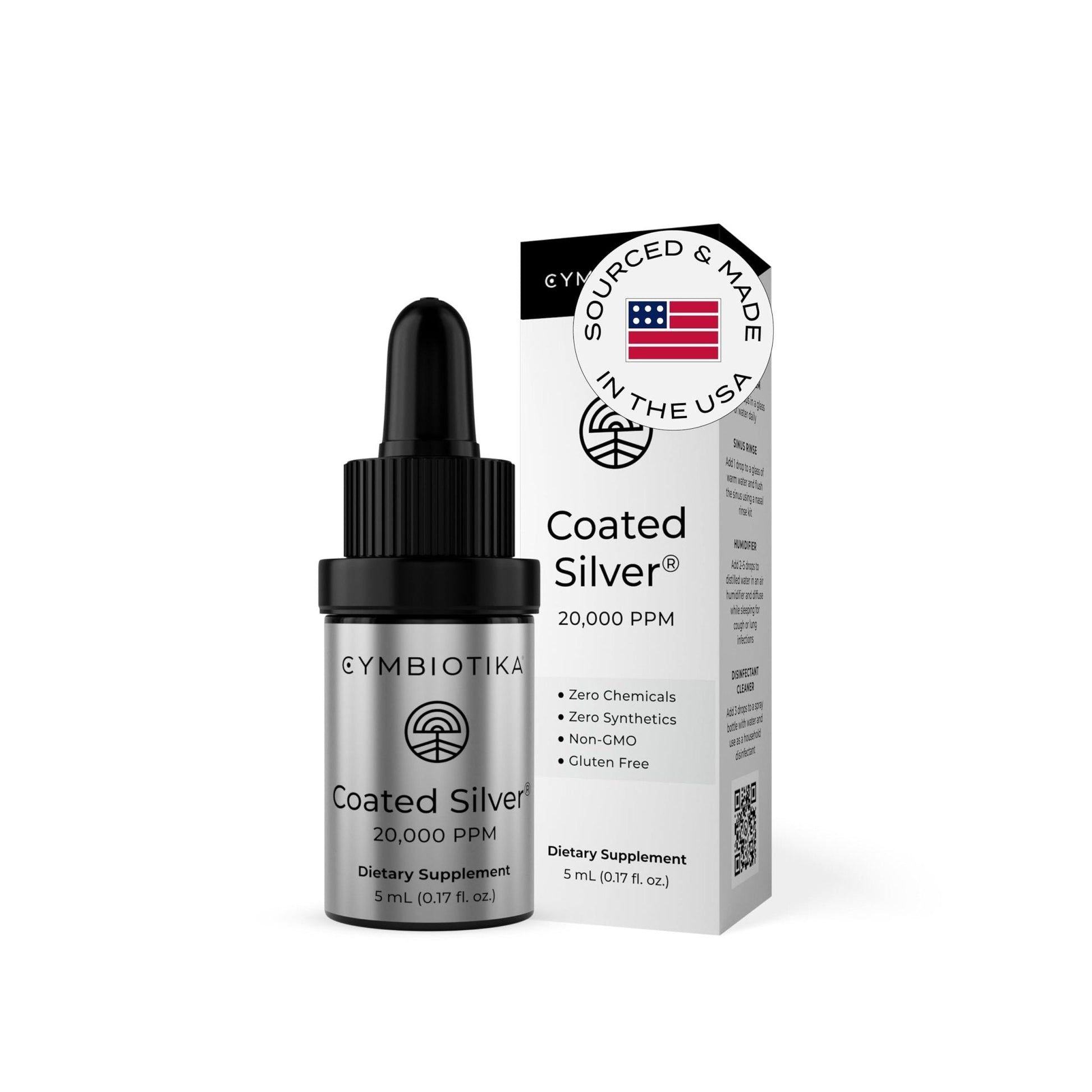 CYMBIOTIKA Colloidal Silver Liquid Supplement with Coated Silver, 20,000 PPM Mineral Concentrate, Immune Support Supplement for Adults, Easy to Use, 5 ml - Maple Wellness Supplements