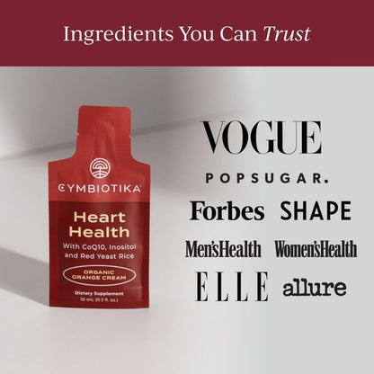CYMBIOTIKA Heart Health Supplement with CoQ10, Red Yeast Rice & Inositol, Gluten Free Supplements to Support Circulation & Aging, Organic Orange Cream Flavor, 30 Pack - Maple Wellness Supplements