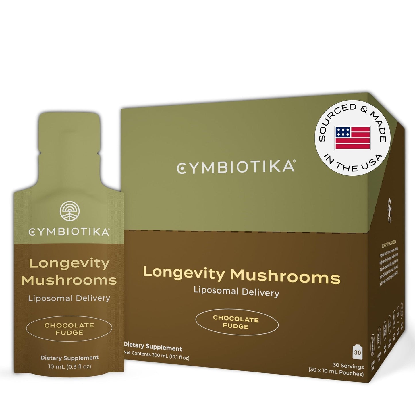 CYMBIOTIKA Liposomal Mushroom Supplement with Lion's Mane, Turkey Tail, B-Vitamins, Cordyceps & Reishi Mushrooms, Supplements for Immune Support and Energy, Chocolate Fudge Flavor, 30 Pack - Maple Wellness Supplements