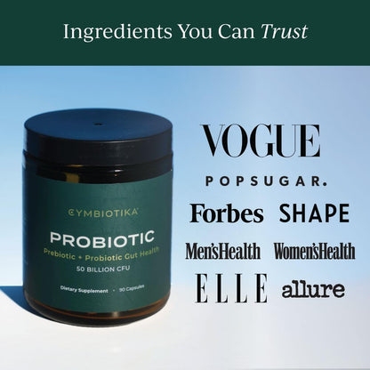 CYMBIOTIKA Probiotic + Prebiotic, 60 Billion CFU - 19 Strains, Gut Health Supplement for Women & Men, Immune Support, Digestive Health, & Gut Balance, 90 Capsules, 1 Month Supply, Made in USA - Maple Wellness Supplements
