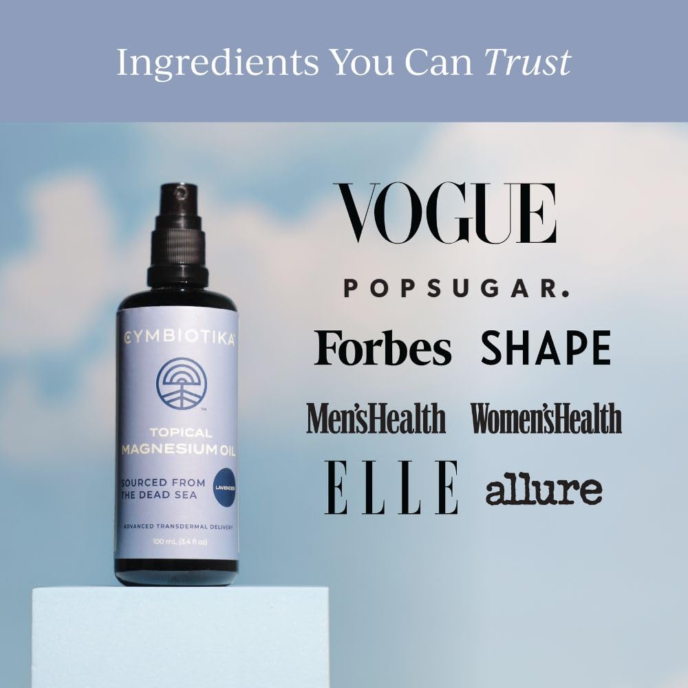 CYMBIOTIKA Topical Magnesium Oil Spray for Body, USA Made, Supplement for Leg Cramps, Muscle, Joint Health & Sleep Support, Includes Magnesium Chloride, Lavender Extract, Aloe Vera - Skin Applicator - Maple Wellness Supplements