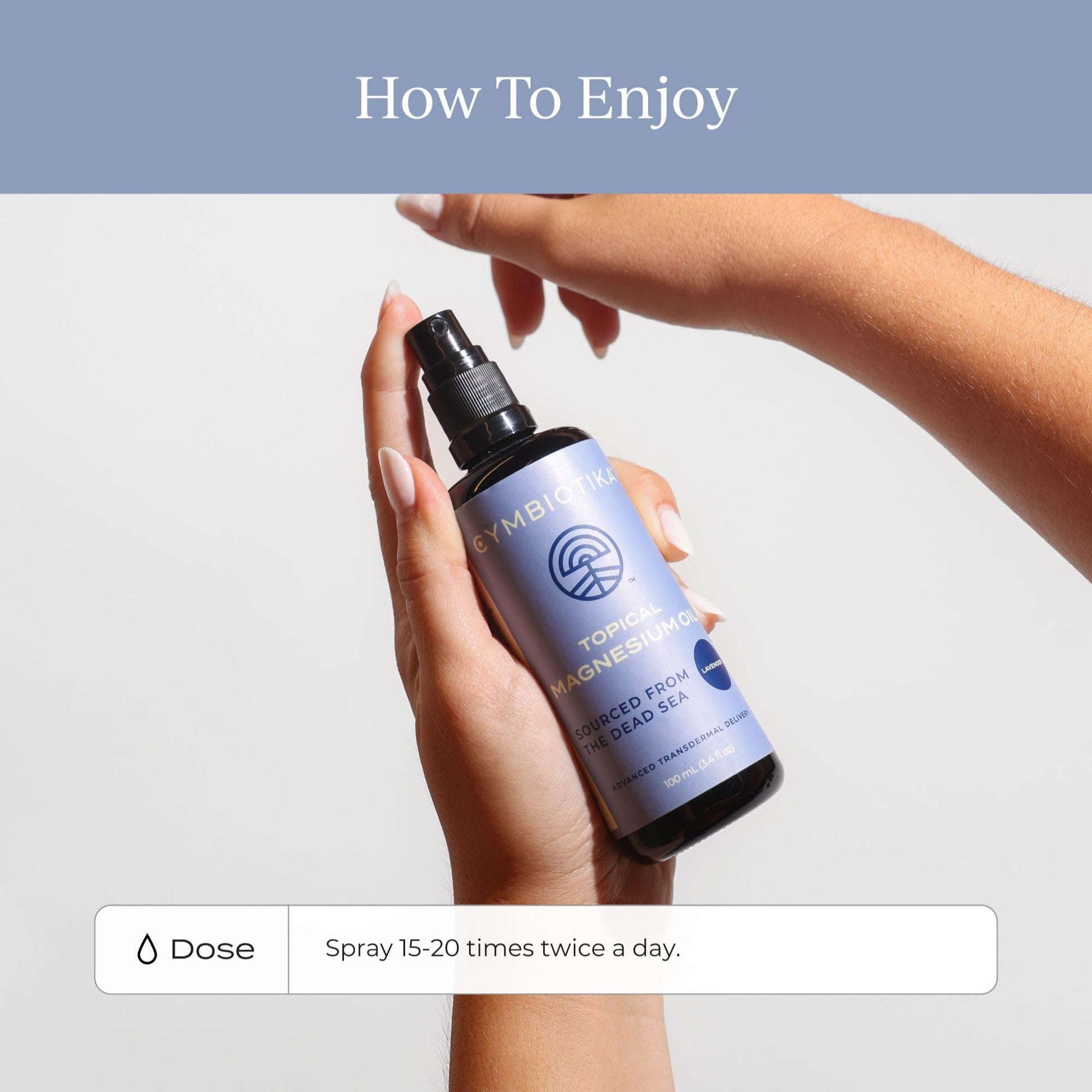 CYMBIOTIKA Topical Magnesium Oil Spray for Body, USA Made, Supplement for Leg Cramps, Muscle, Joint Health & Sleep Support, Includes Magnesium Chloride, Lavender Extract, Aloe Vera - Skin Applicator - Maple Wellness Supplements