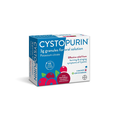 Cystopurin Cystitis Relief, Cranberry Flavour and Low in Sodium, 6 Sachets - Maple Wellness Supplements