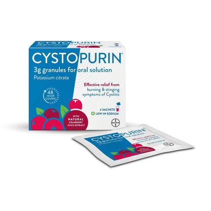 Cystopurin Cystitis Relief, Cranberry Flavour and Low in Sodium, 6 Sachets - Maple Wellness Supplements
