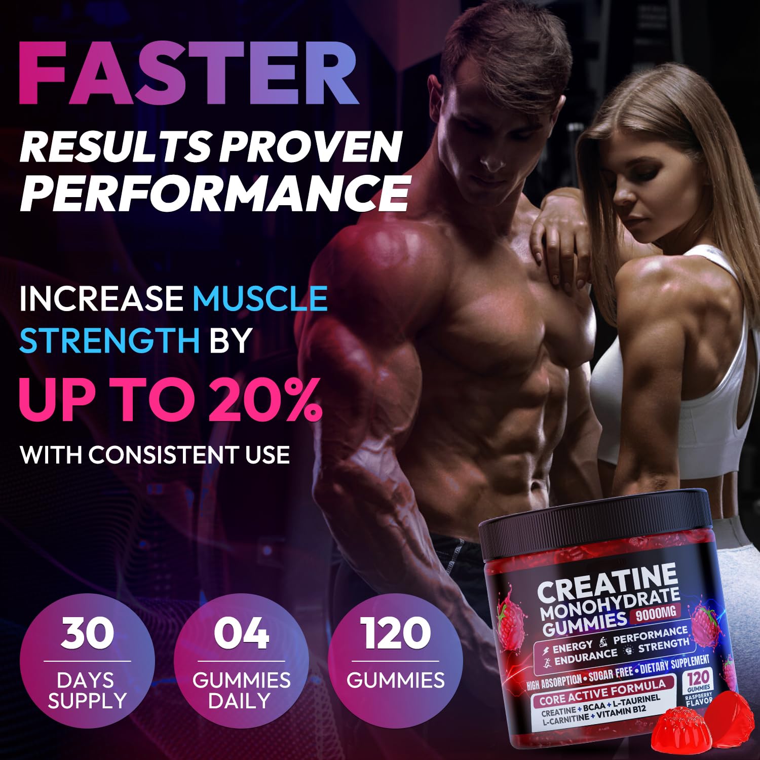 Cytona Creatine Gummies Monohydrate Complex 9000MG, Pre-Workout for Men & Women, Creatine Gummy with L-Taurine, BCAA 2:1, B12/6 for Muscle Support - Maple Wellness Supplements