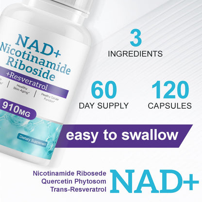 Daiasns NAD Supplement for Men and Women - Liposomal Nicotinamide Riboside, Quercetin, NAD+ Supplement with Resveratrol 910mg - Supports Muscle, Brain, Energy, 120 Capsules - Maple Wellness Supplements