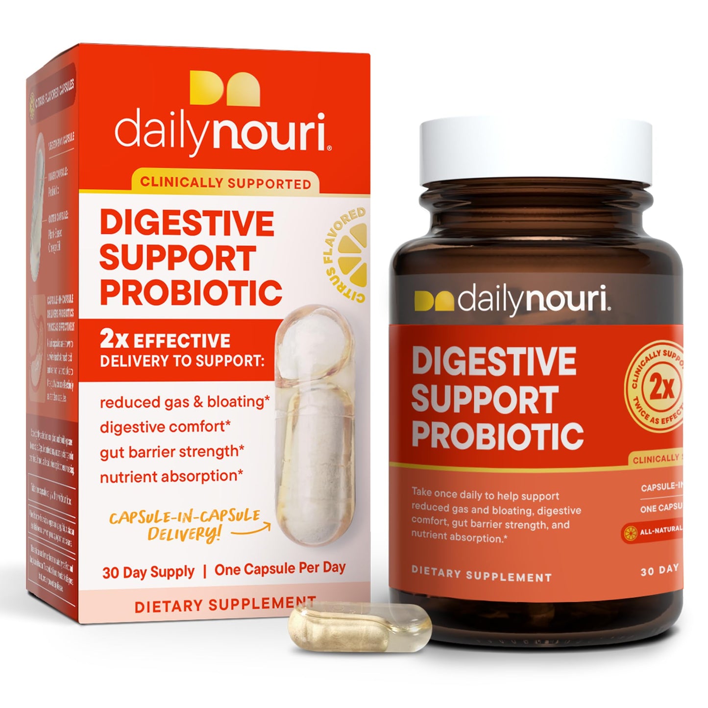 Daily Nouri Digestive Support Probiotics for Women & Men | Bloating & Gas Relief | 3 Clinically Studied Strains + Omega | 30-Day Supply - Maple Wellness Supplements