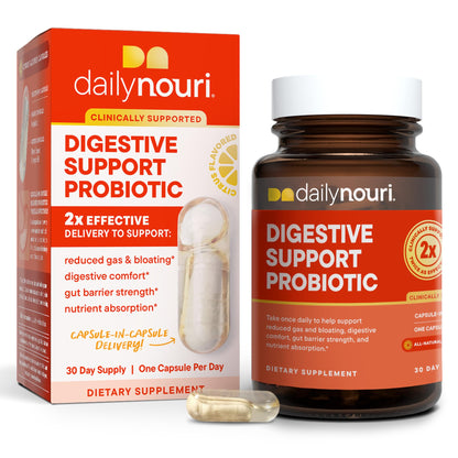 Daily Nouri Digestive Support Probiotics for Women & Men | Bloating & Gas Relief | 3 Clinically Studied Strains + Omega | 30-Day Supply - Maple Wellness Supplements