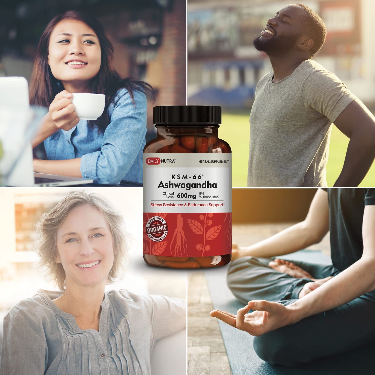 DailyNutra KSM-66 Ashwagandha 600mg Organic Root Extract - High Potency Supplement with 5% Withanolides | Relieves Tiredness, Supports Relaxation, Focus, Energy, & Muscle Growth (90 Capsules) - Maple Wellness Supplements