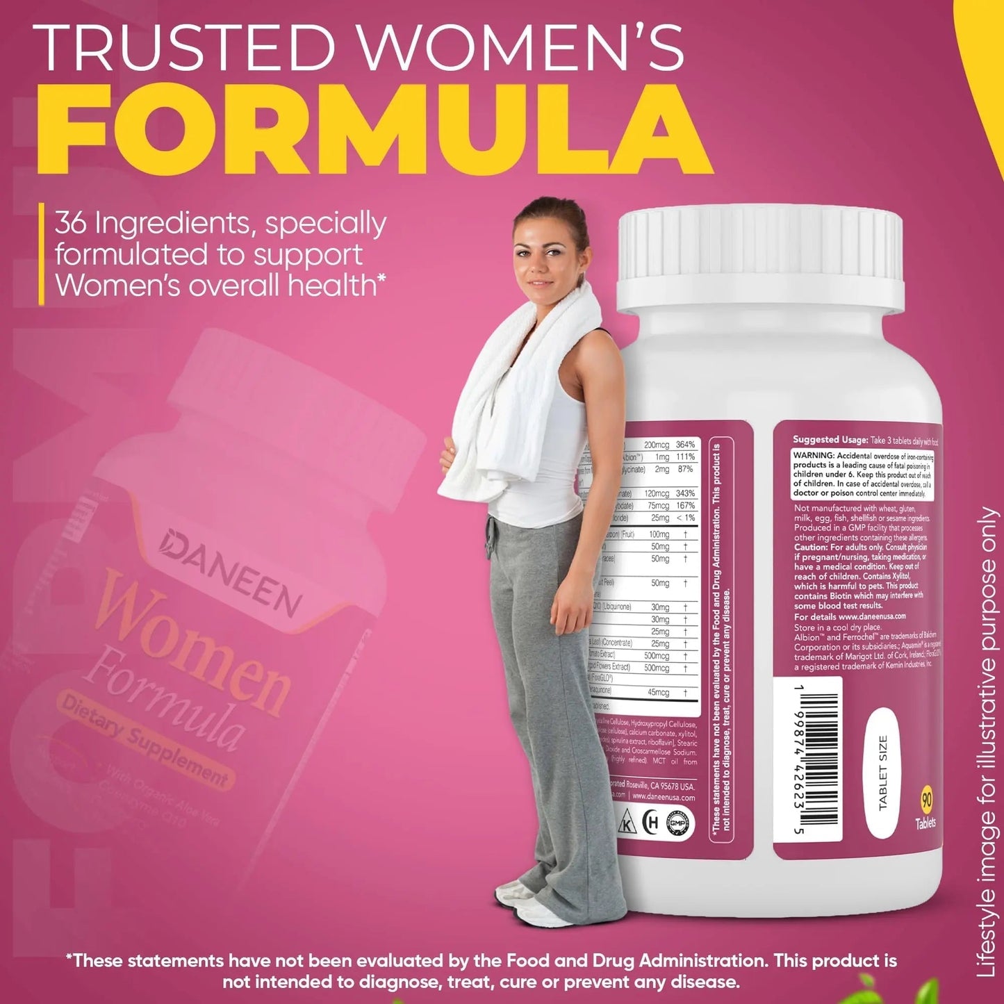 DANEEN Daily Multivitamin for Women - 36 Essential Ingredients - 90 Tablets - Vitamins for Women Multivitamin - Maple Wellness Supplements
