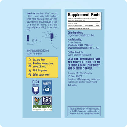 Ddrops Baby 400 IU, Vitamin D, 60 Drops 1.7mL (0.06 Fl. Oz (Pack of 1)) - Maple Wellness Supplements