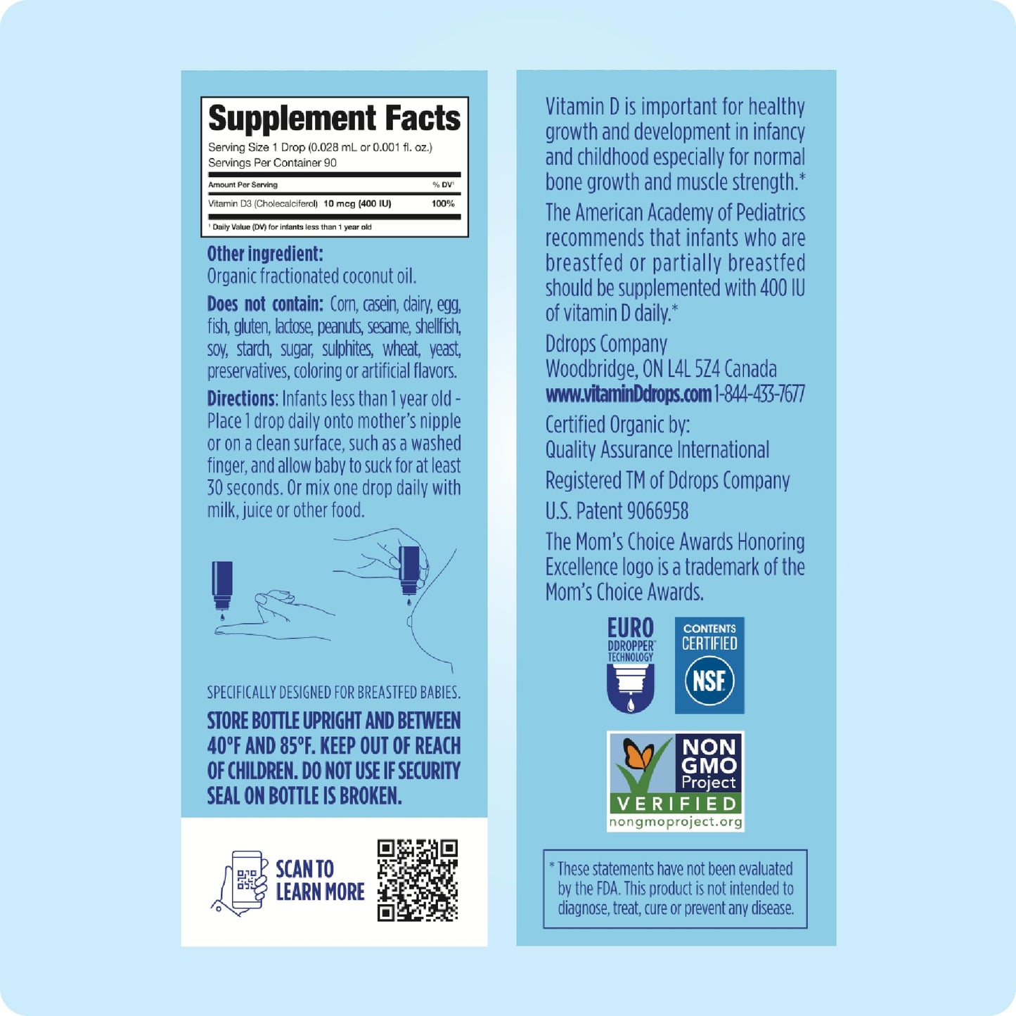 Ddrops Baby 400 IU, Vitamin D, 90 Drops 2.5mL (0.08 Fl. Oz (Pack of 1)) - Maple Wellness Supplements