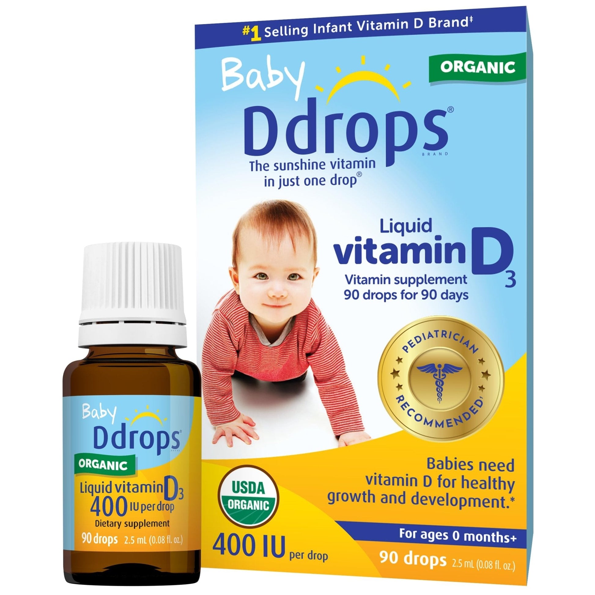 Ddrops Baby 400 IU, Vitamin D, 90 Drops 2.5mL (0.08 Fl. Oz (Pack of 1)) - Maple Wellness Supplements