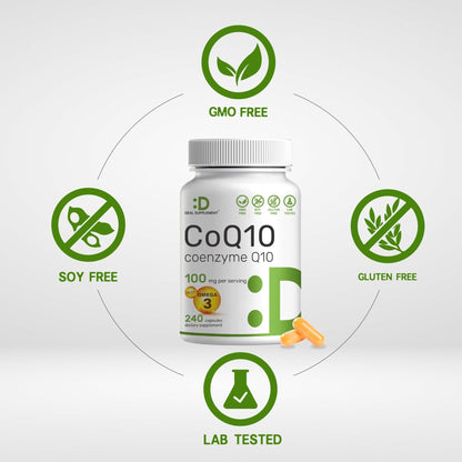 DEAL SUPPLEMENT CoQ10 100mg with Omega 3 100mg, 240 Capsules | Bioavailable Coenzyme Q10 Formula | Non-GMO - Maple Wellness Supplements