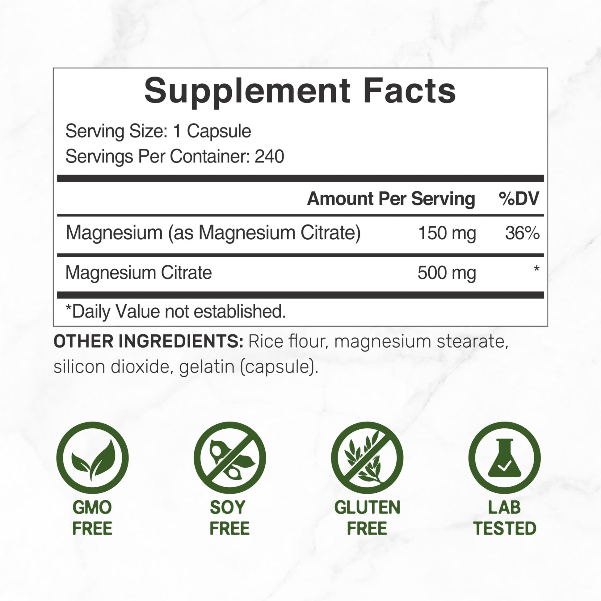 DEAL SUPPLEMENT Magnesium Citrate 500mg, 240 Capsules | Easily Absorbed, Purified Trace Mineral – One a Day, Non-GMO - Maple Wellness Supplements