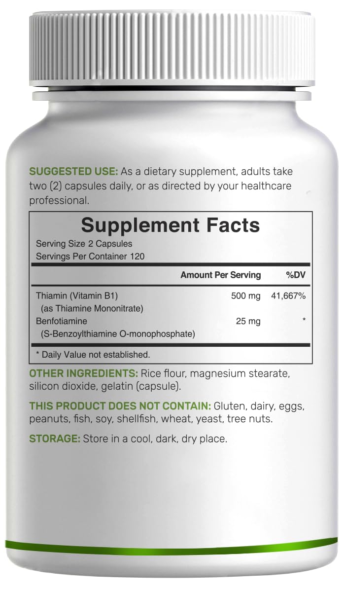 DEAL SUPPLEMENT Vitamin B1 500mg with Benfotiamine, 240 Capsules – 2 in 1 Enhanced Formula – Fat & Water Soluble Thiamine B1 Supplement - Maple Wellness Supplements