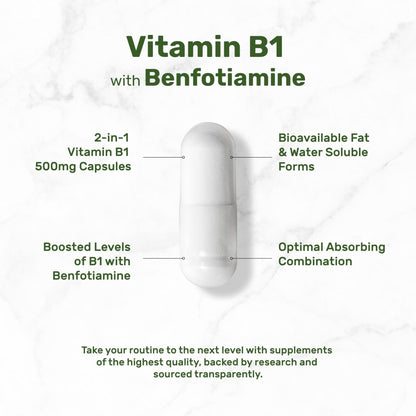DEAL SUPPLEMENT Vitamin B1 500mg with Benfotiamine, 240 Capsules – 2 in 1 Enhanced Formula – Fat & Water Soluble Thiamine B1 Supplement - Maple Wellness Supplements
