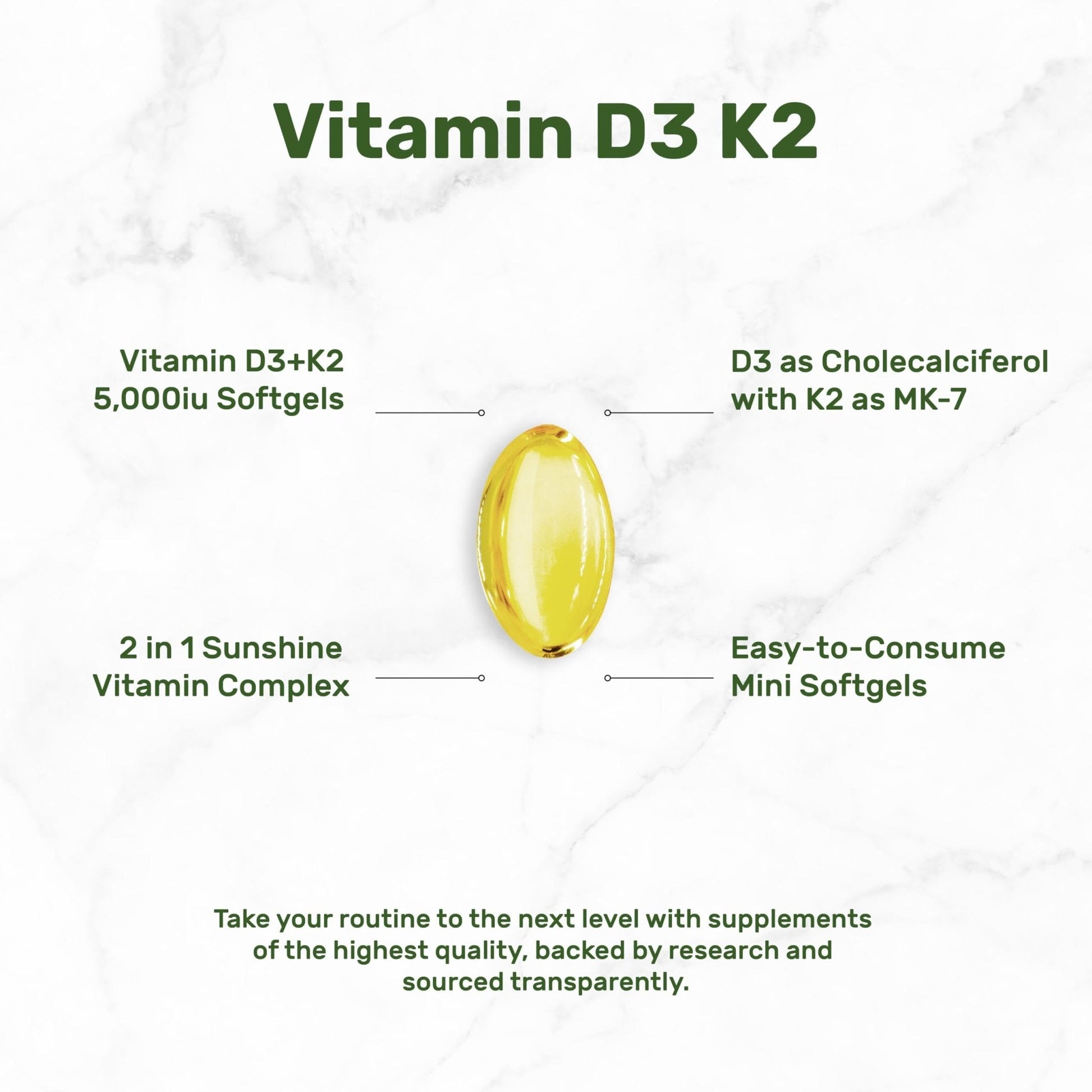 DEAL SUPPLEMENT Vitamin D3 5,000 IU + K2 MK7 Softgels, 250 Count | 2-in-1 Complex | Easy to Swallow - Maple Wellness Supplements