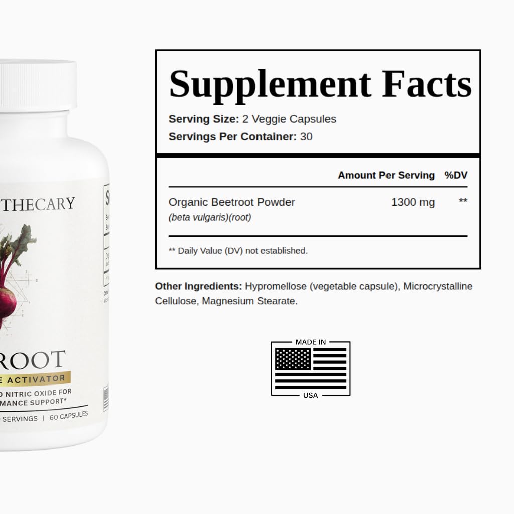 Dear Apothecary Organic Beetroot Capsules | 1300mg Beet Root Powder | Nitric Oxide Precursor | 60 Vegetarian Capsules | Non-GMO, Gluten Free, Vegan - Maple Wellness Supplements