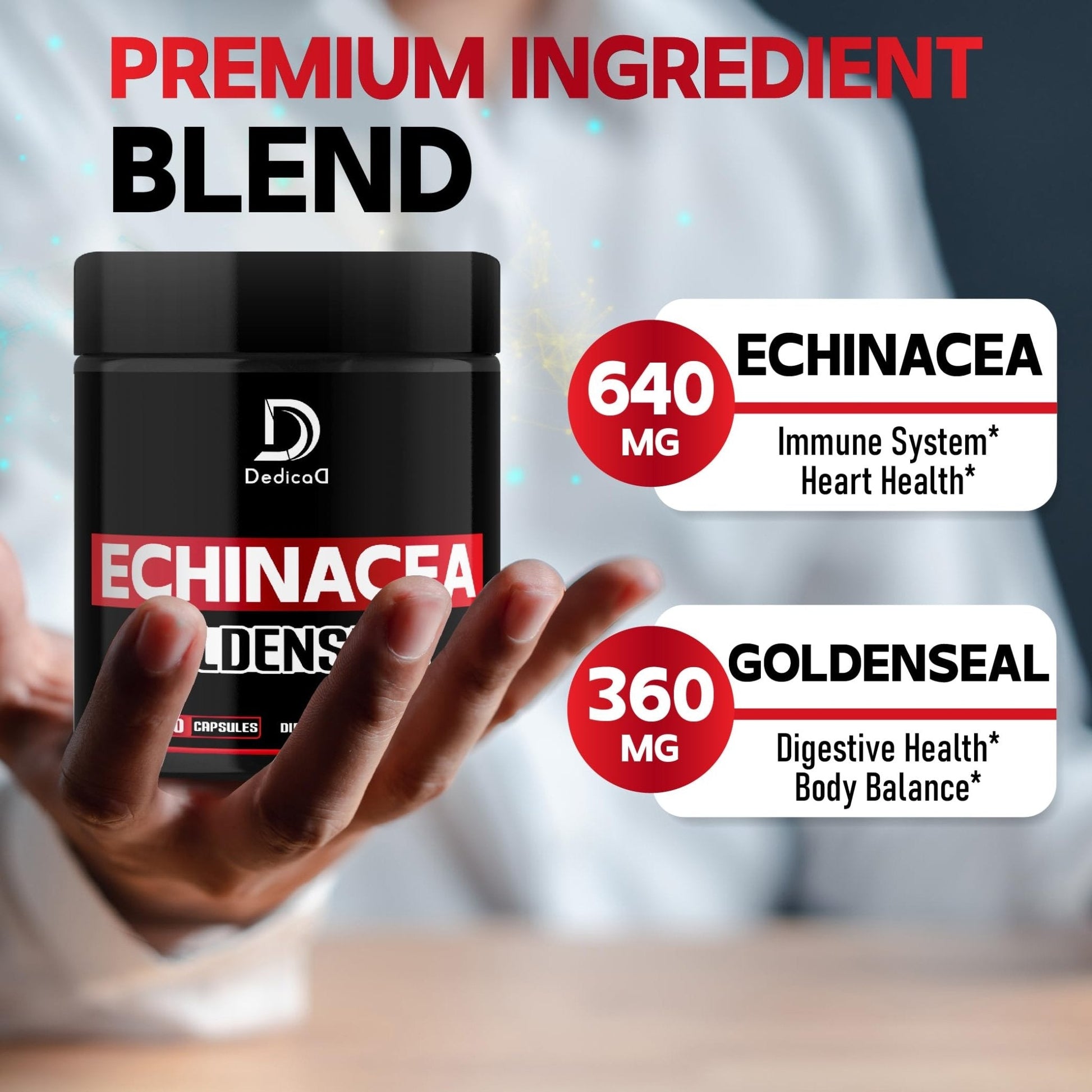 DEDICAD 1000mg Echinacea Goldenseal Capsules - Support Immune System, Well-Being & Overal Health - 60 Veggie Capsules - Non-GMO, Gluten-Free - Maple Wellness Supplements