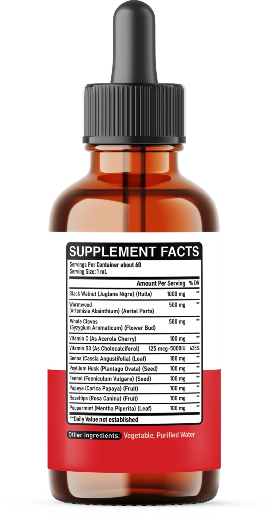 DEDICAD 11in1 Black Walnut Wormwood Cloves Liquid Drops with Cloves Buds, Senna Leaf, Psyllium Husk, Fennel Seed, Papaya Leaf and More - 2 oz Fl - 60 Days - Strawberry Flavor - Maple Wellness Supplements