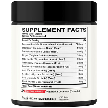 DEDICAD 11in1 Graviola Soursop Capsules - Blended with Elderberry, Turmeric, Ginger, Milk Thistle, Cranberry & More - Support Positive Mood, Immune System & Body Management - Maple Wellness Supplements