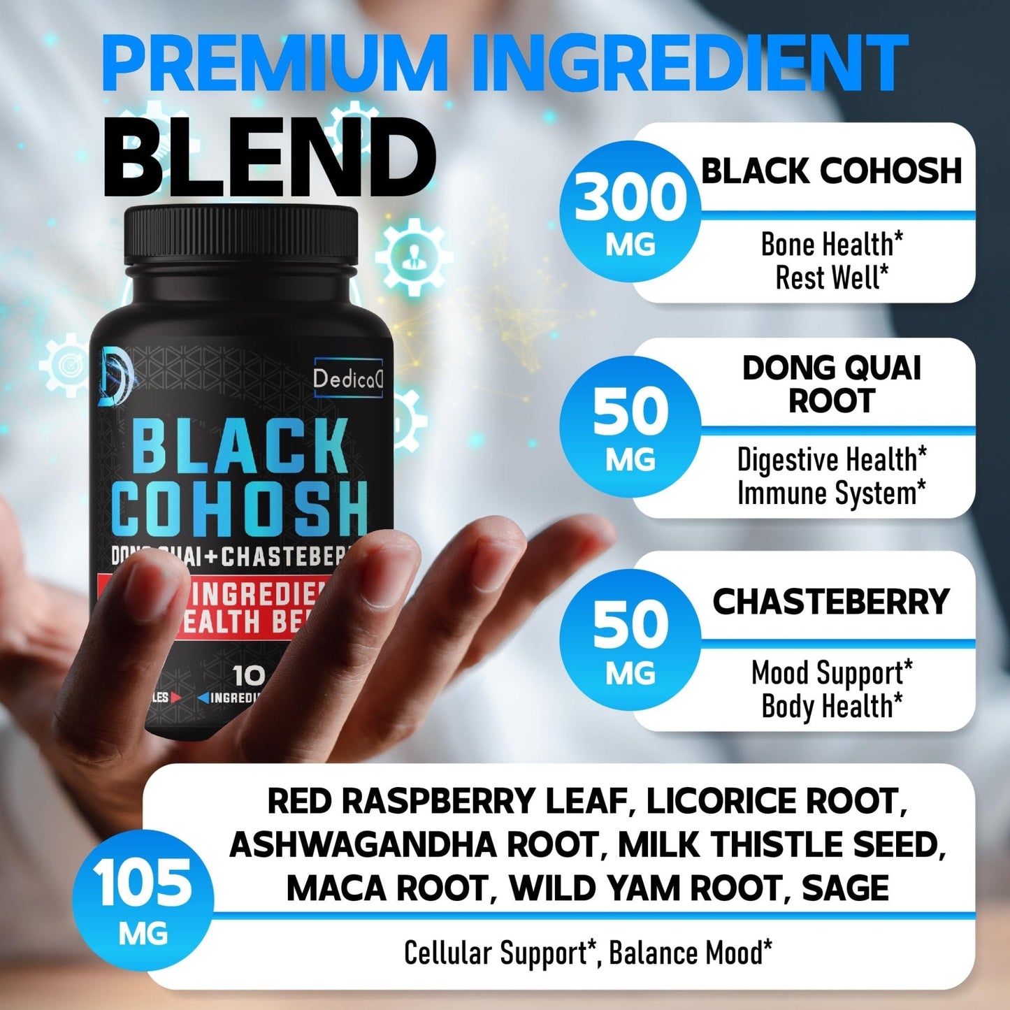 DEDICAD 12in1 Black Cohosh 5-Month Supply for Menopause Support Supplement with Dong Quai, Chasteberry, Red Raspberry, Licorice, Wild Yam & More - 150 Capsules - Maple Wellness Supplements