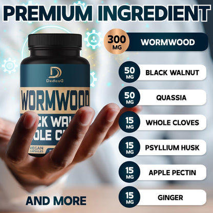 DEDICAD 12in1 Wormwood Black Walnut Clove Capsules - Immune, and Mood Support - 3 Month Supply - 90 Vegan Capsules - Maple Wellness Supplements