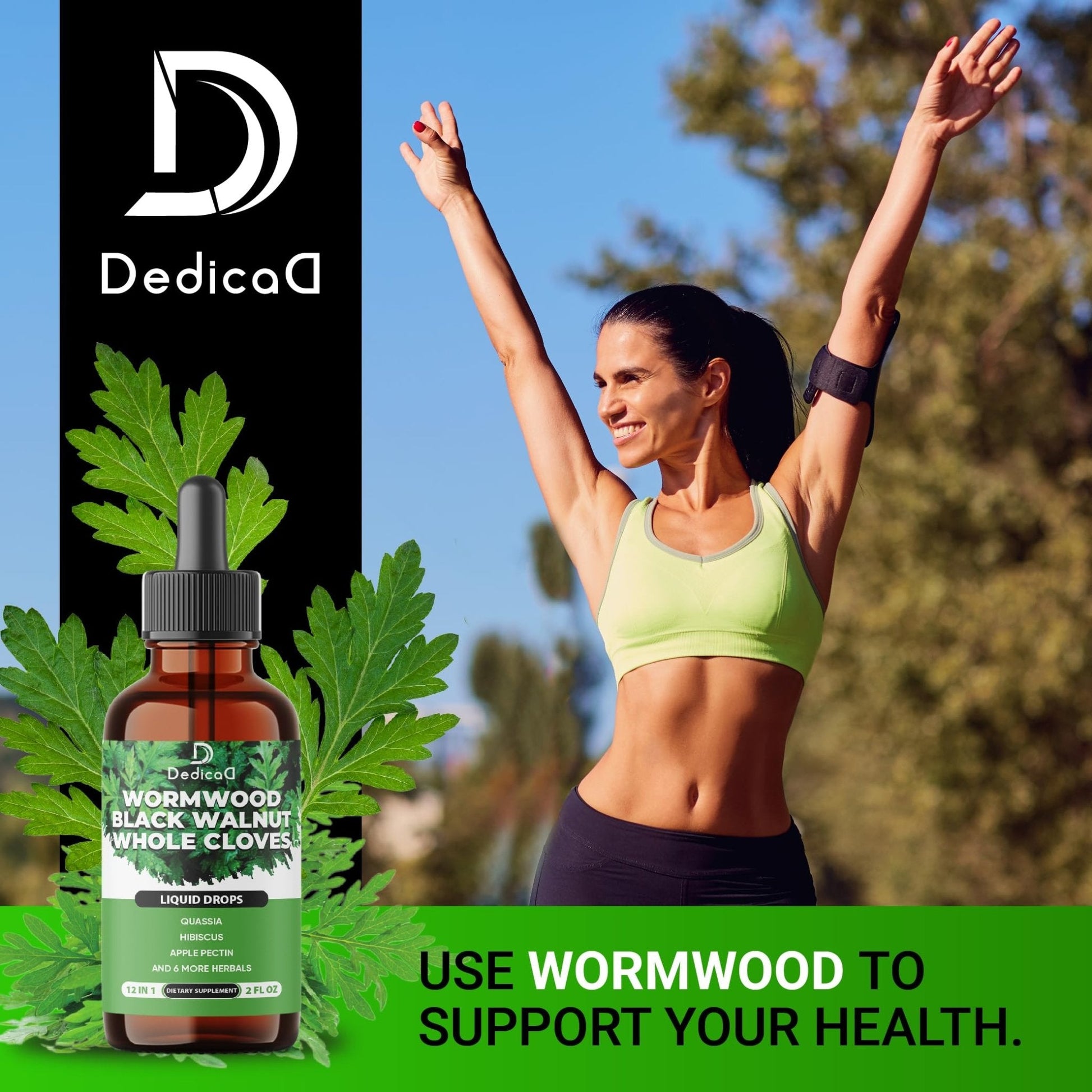 DEDICAD 12in1 Wormwood Liquid Drops - Black Walnut Wormwood Tincture Liquid Extract Whole Cloves and 9 More Herbs - 60 Days Supply - Maple Wellness Supplements